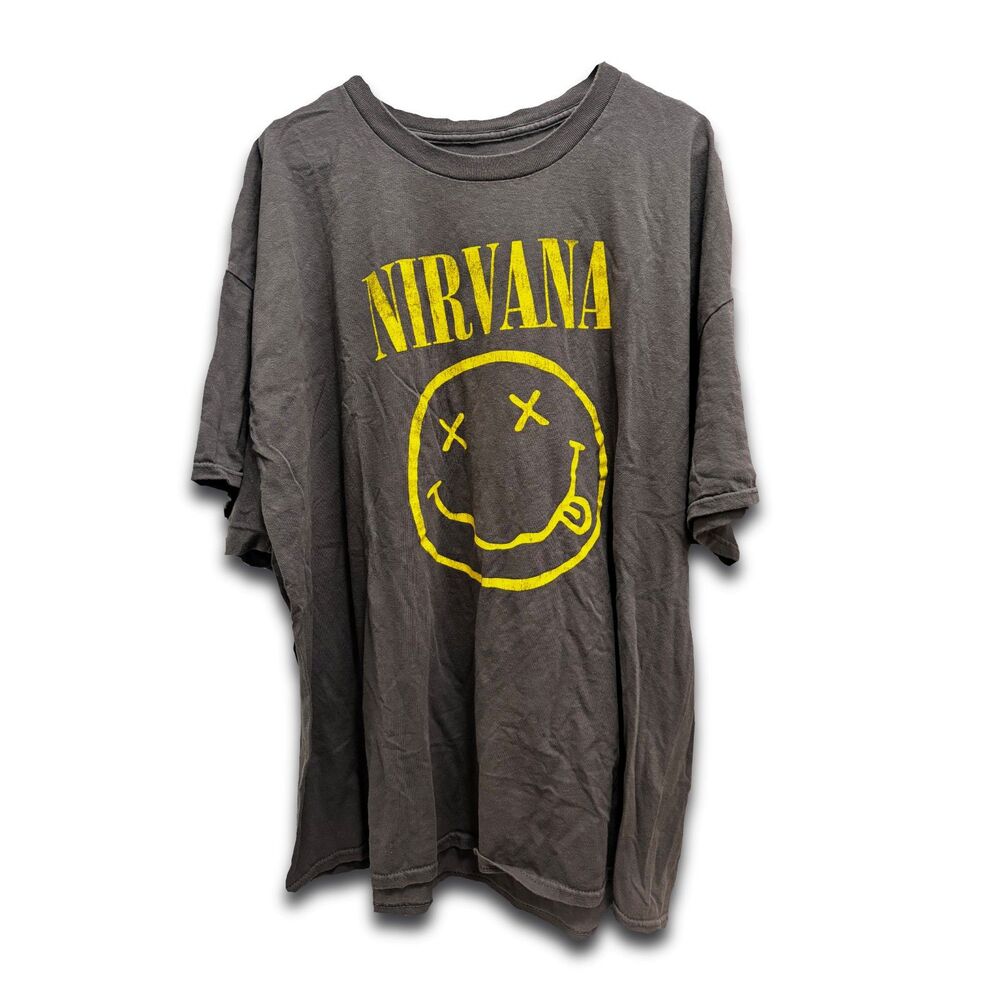 Vintage Style Nirvana Smiley Face Graphic T-Shirt 3XL Tee Dark Grey